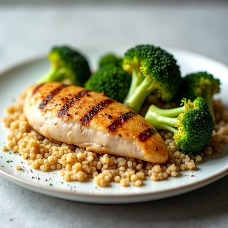 Grilled Chicken Breast with Roasted Broccoli and Quinoa