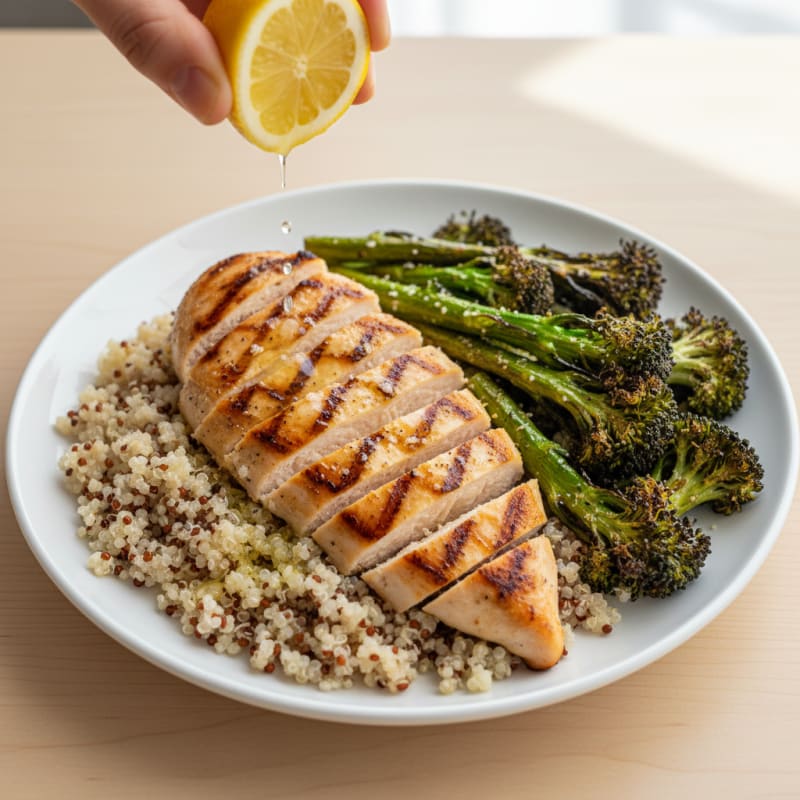 Grilled Chicken Breast with Quinoa and Roasted Broccoli