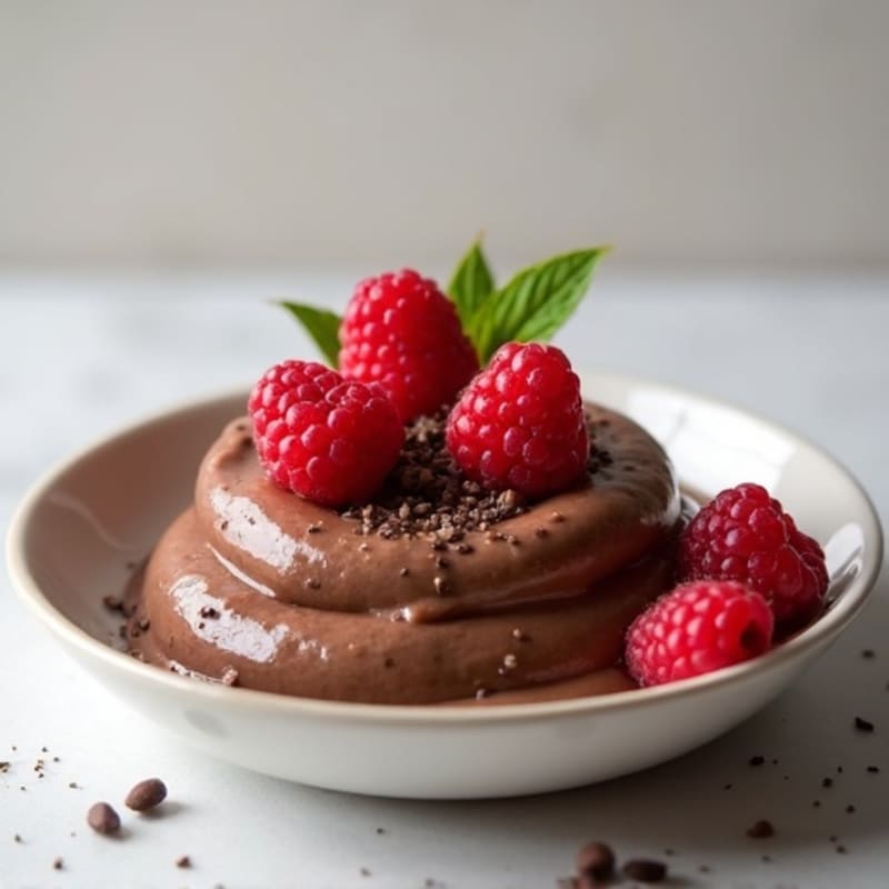 Silky Chocolate Protein Pudding with Raspberries