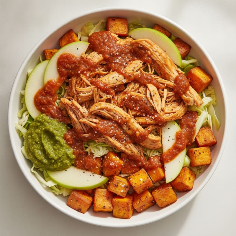 Chicken Tinga Bowl with Roasted Sweet Potatoes