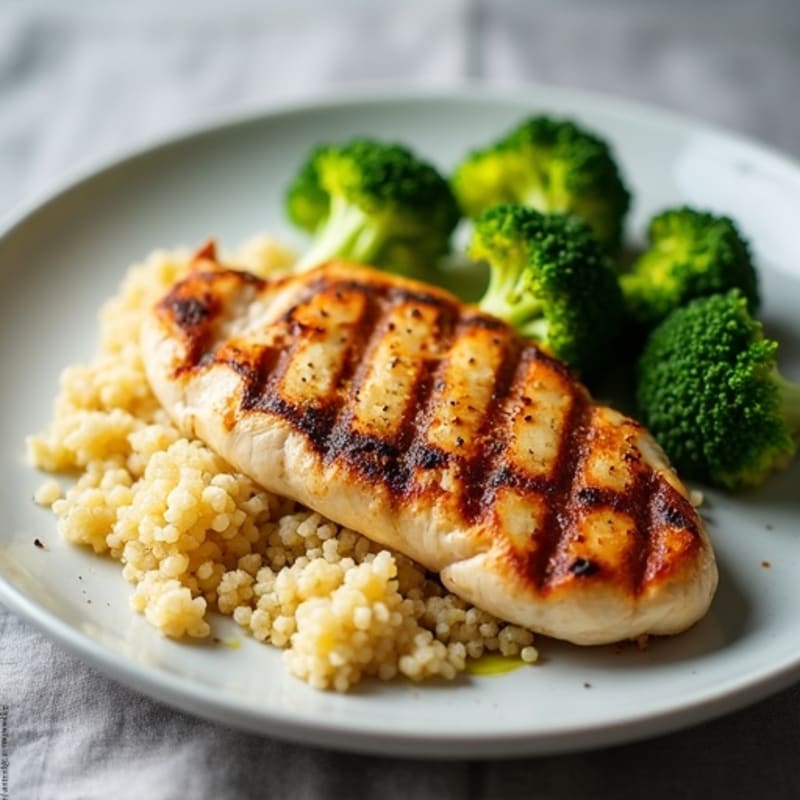 Grilled Chicken Breast with Quinoa and Steamed Broccoli