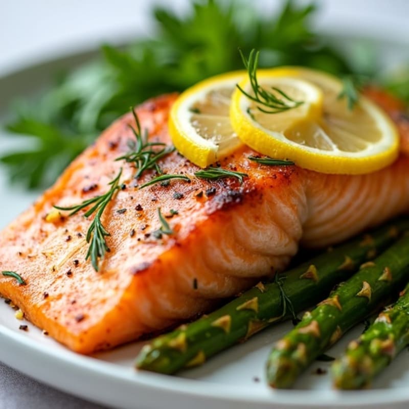 Flaky Lemon-Herb Roasted Salmon Fillet with Asparagus