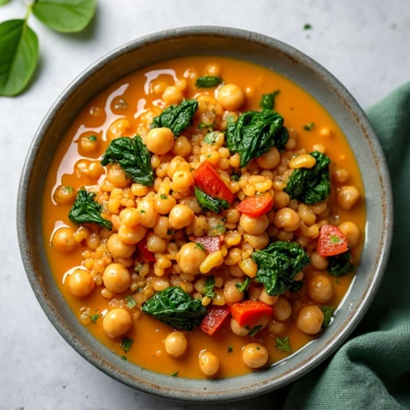 Creamy Coconut Red Lentil Dal with Garlicky Spinach