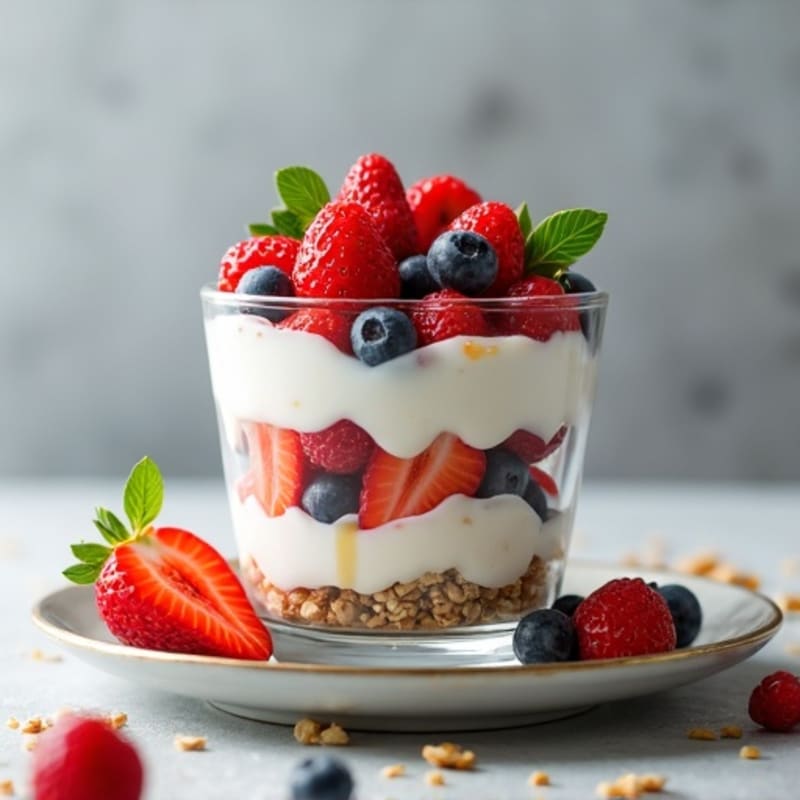 Greek Yogurt Parfait with Mixed Berries and Crunchy Almond Granola