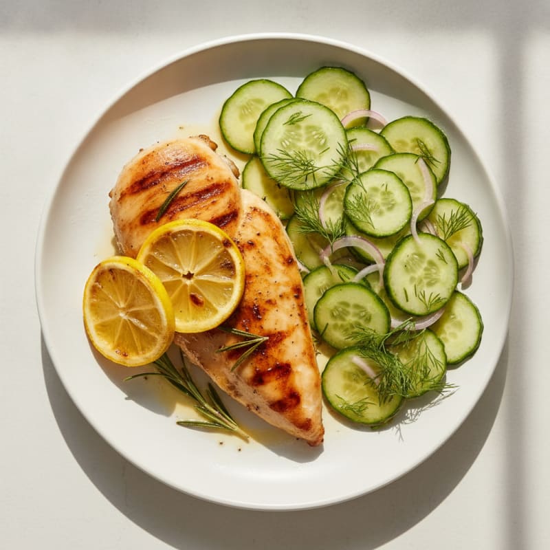 Grilled Chicken Breast with Cucumber Salad