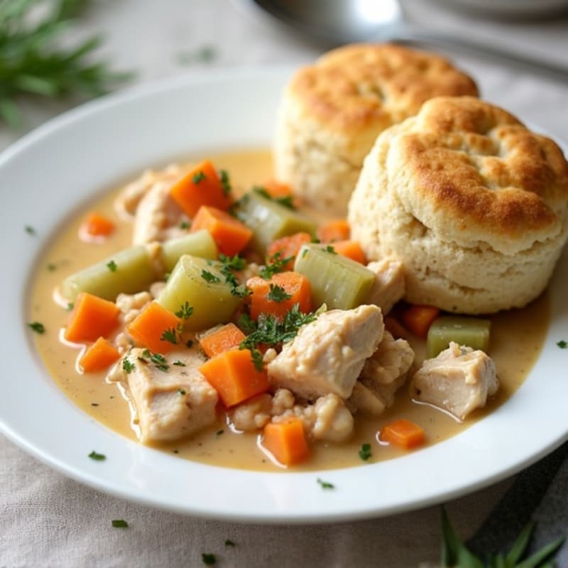 Creamy Chicken and Vegetable Stew with Herbed Drop Biscuits