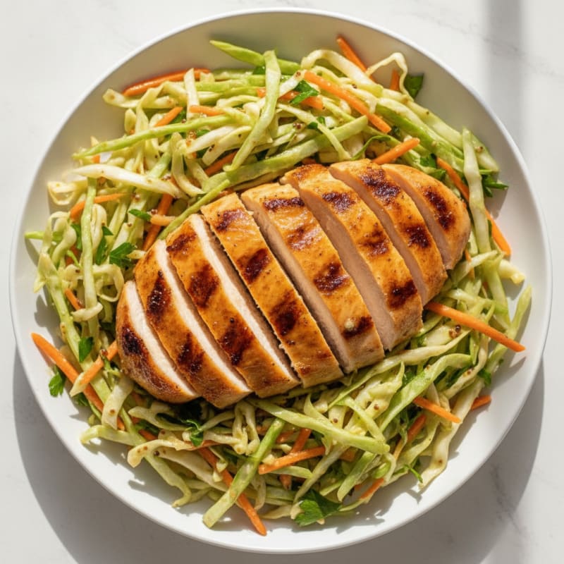 Grilled Chicken Breast with Crunchy Cabbage Slaw