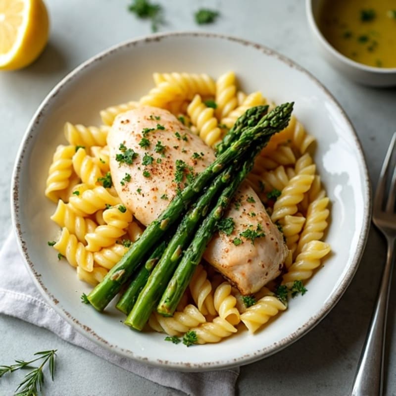 Lemon Herb Chicken Pasta with Roasted Asparagus