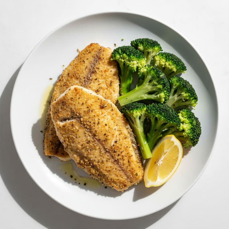 Seared Tilapia with Steamed Broccoli and Lemon