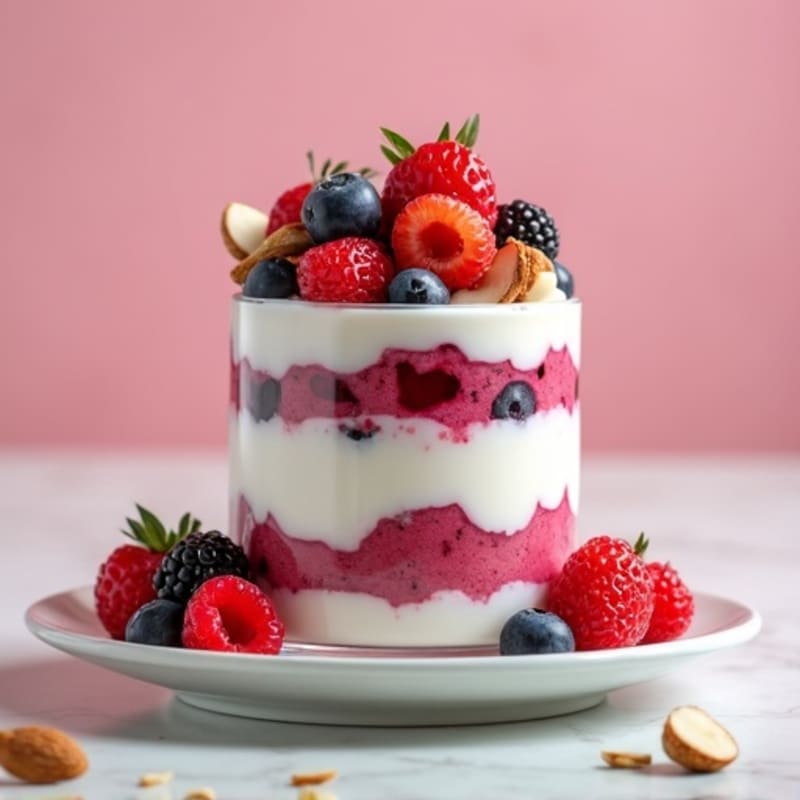 Greek Yogurt Protein Parfait with Mixed Berries and Almonds