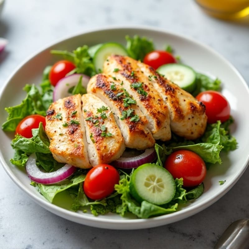 Grilled Chicken Fresh Green Salad with Tangy Lemon Vinaigrette