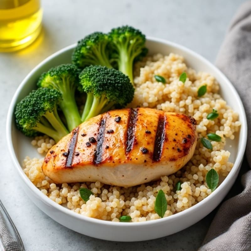 Grilled Chicken Breast with Quinoa and Steamed Broccoli