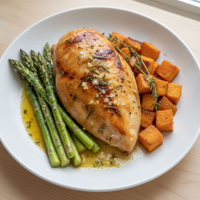 Garlic Herb Roasted Chicken with Asparagus