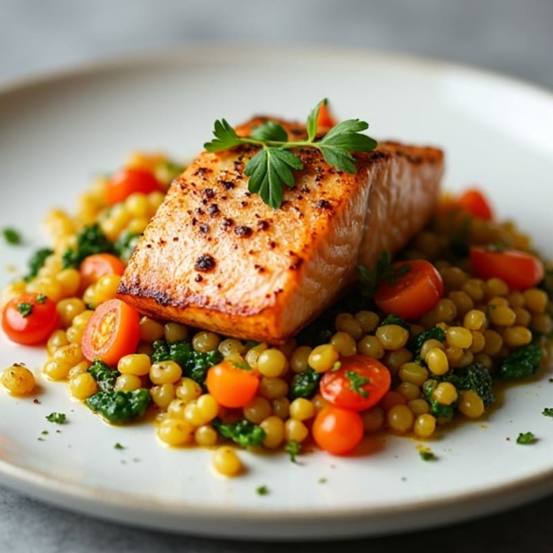 Seared Salmon with Lentil Vegetable Curry