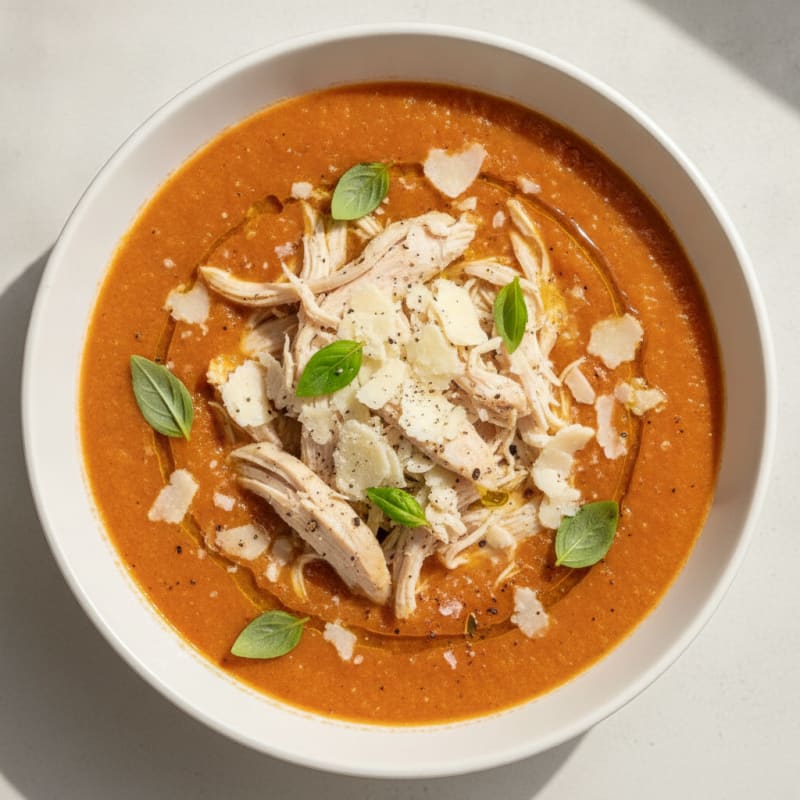 Roasted Tomato Basil Soup with Parmesan