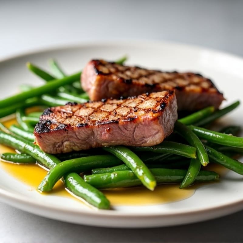 Seared New Zealand Lamb Loins with Garlic Green Beans