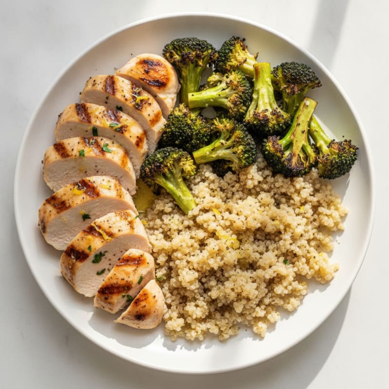 Grilled Chicken Breast with Roasted Broccoli and Quinoa