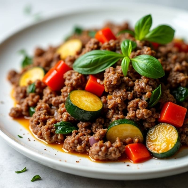 Savory Ground Beef and Roasted Vegetable Skillet