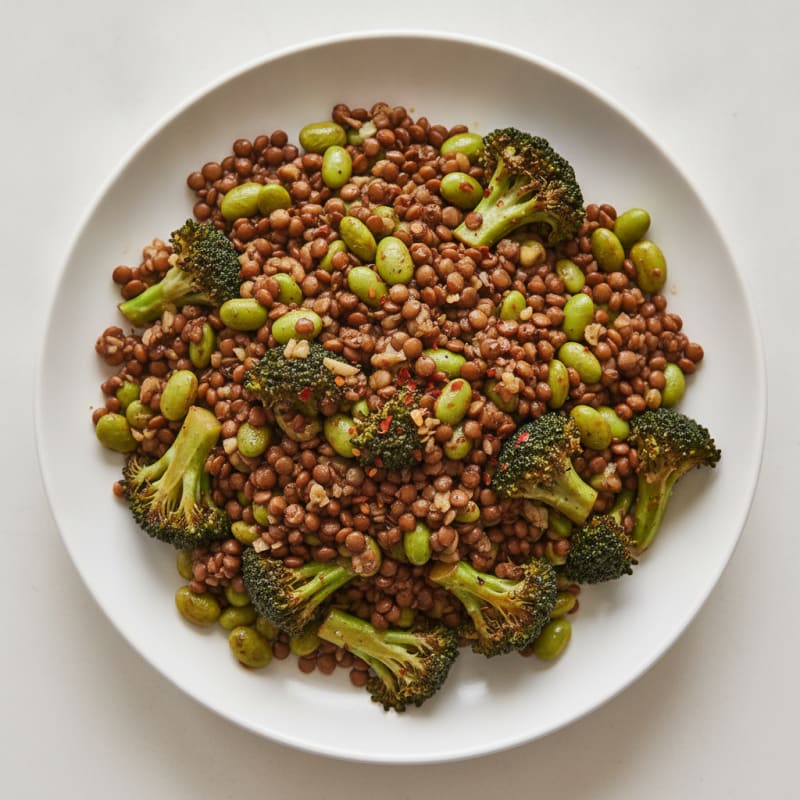 Lentil and Vegetable Stir Fry with Edamame
