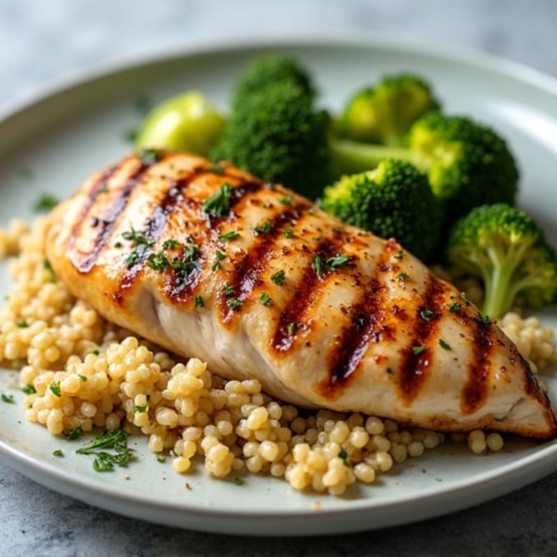 Grilled Chicken Breast with Quinoa and Roasted Broccoli