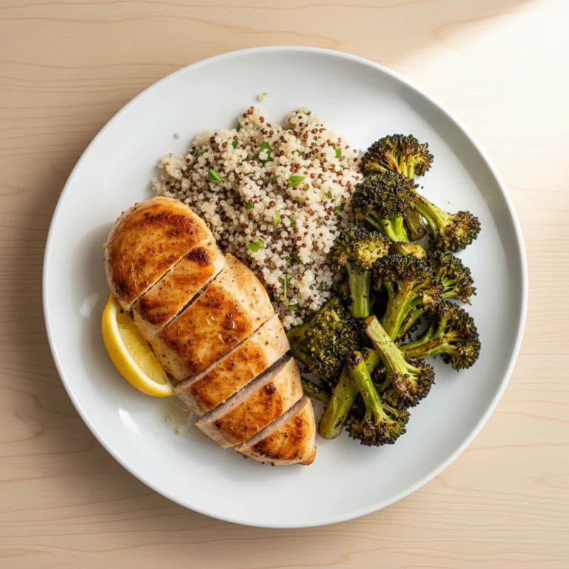 Grilled Chicken Breast with Quinoa and Roasted Broccoli