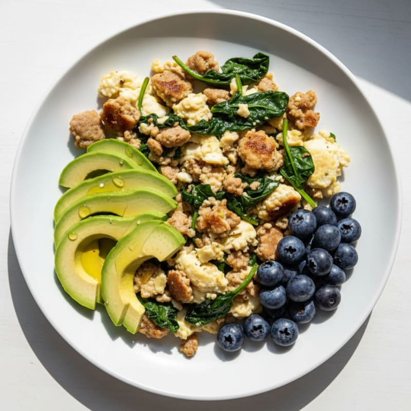 Egg White Scramble with Turkey Sausage and Spinach