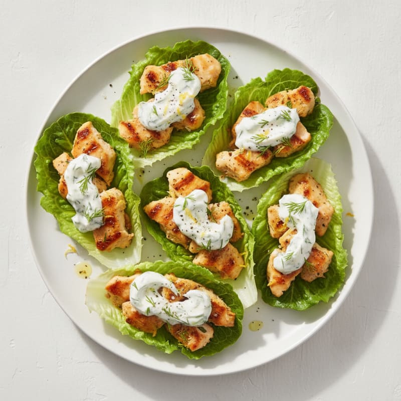 Lemon-Herb Chicken Lettuce Wraps with Tzatziki