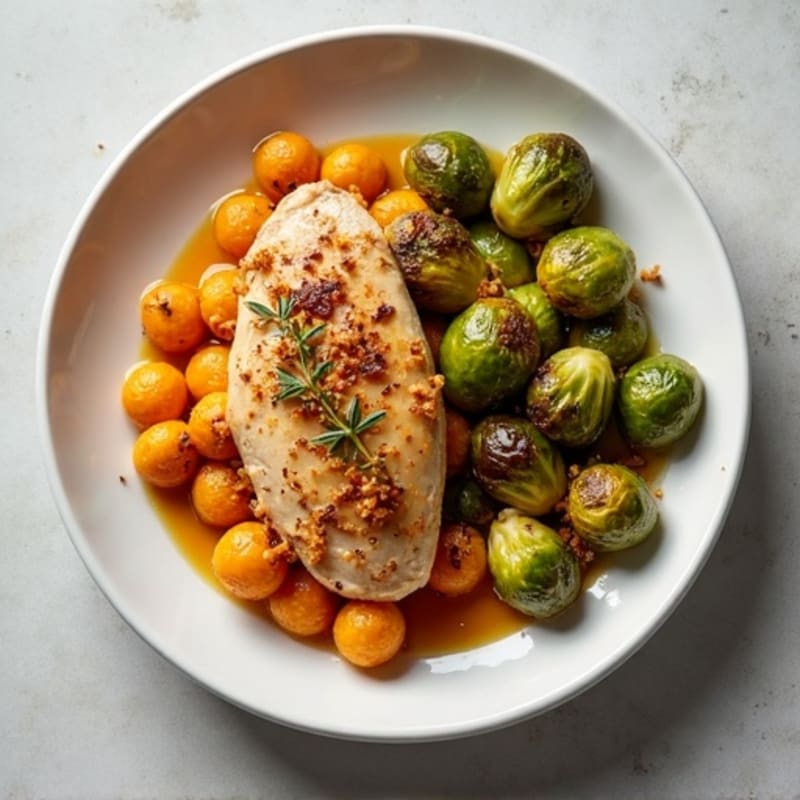 Sweet Potato Gnocchi with Roasted Chicken and Crispy Brussels Sprouts