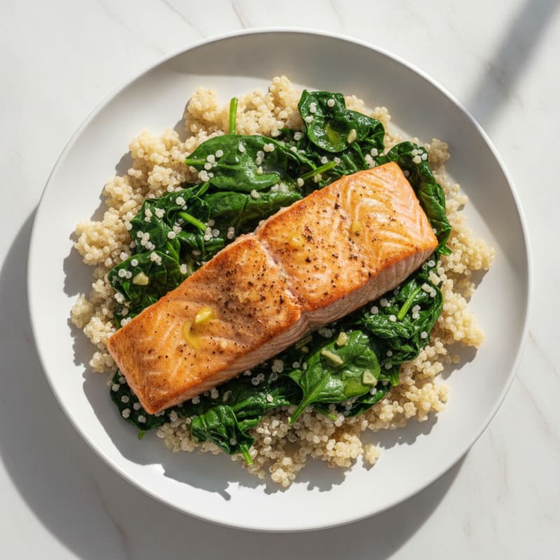 Seared Salmon Fillet with Quinoa and Sautéed Spinach