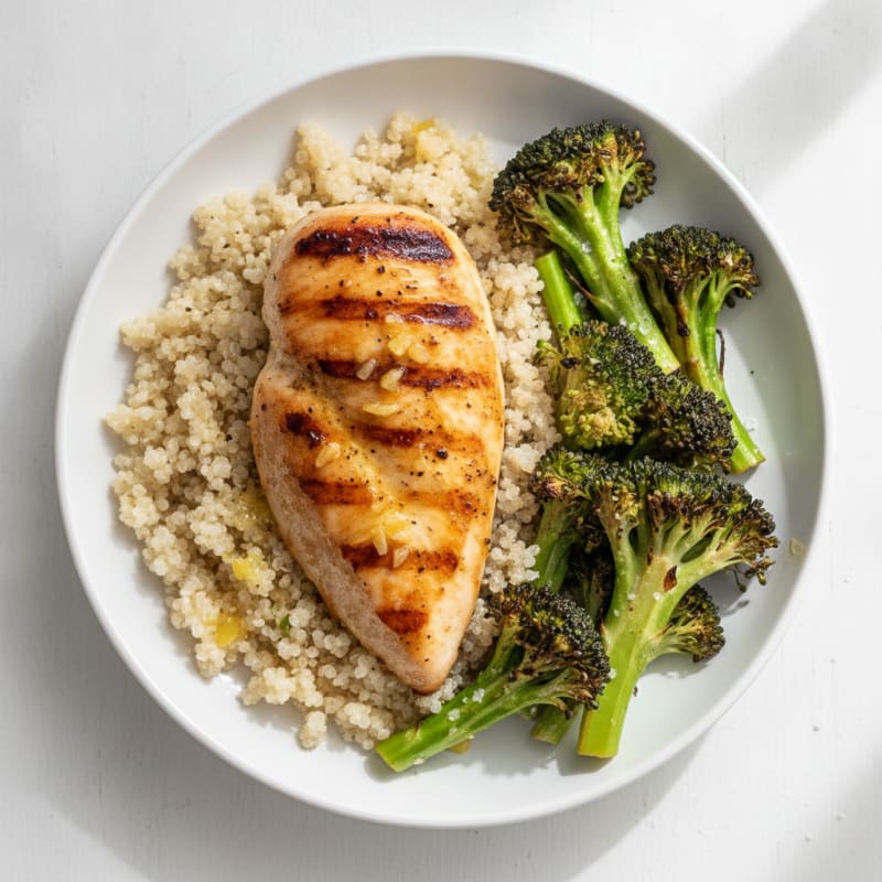 Grilled Chicken Breast with Quinoa and Roasted Broccoli