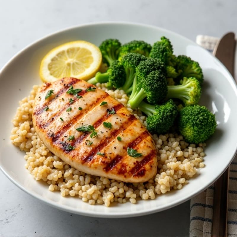 Grilled Chicken Breast with Quinoa and Roasted Broccoli