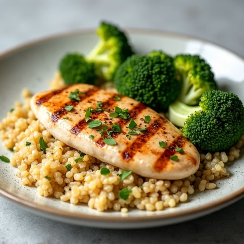 Grilled Chicken Breast with Roasted Broccoli and Quinoa