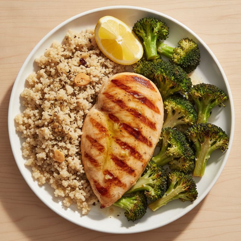 Grilled Chicken Breast with Quinoa and Roasted Broccoli