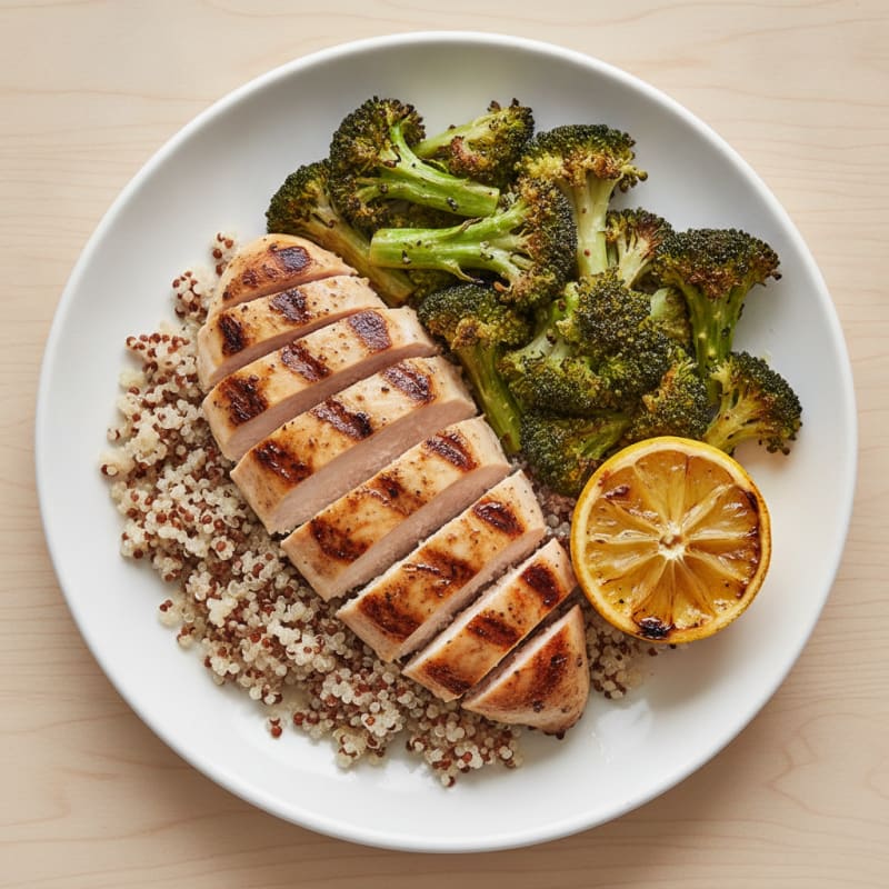 Grilled Chicken Breast with Quinoa and Roasted Broccoli