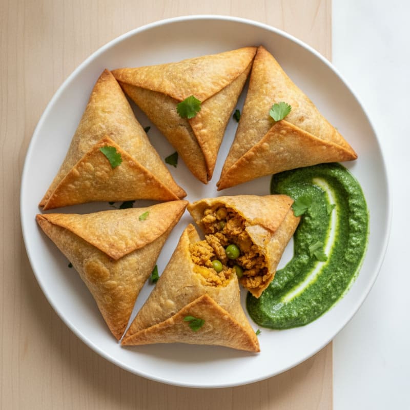 Spiced Potato and Turkey Samosas with Cilantro Chutney
