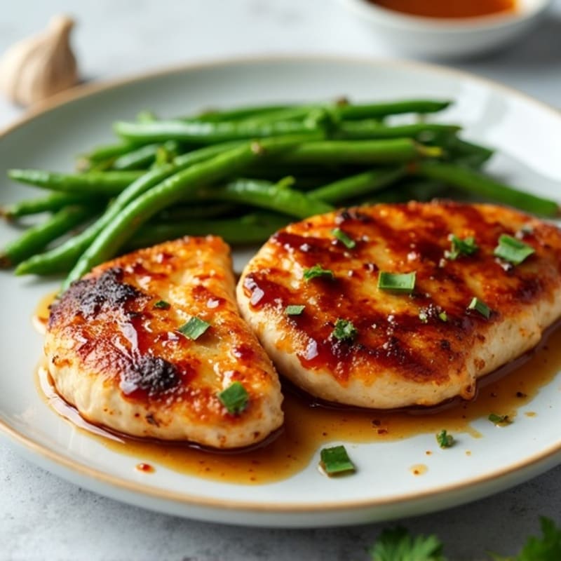 Pan-Seared Chicken with Sticky Teriyaki Glaze and Crispy Roasted Green Beans