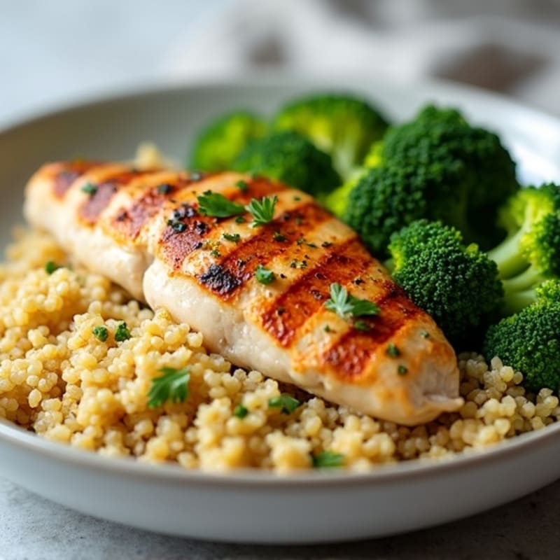 Grilled Chicken Breast with Quinoa and Roasted Broccoli