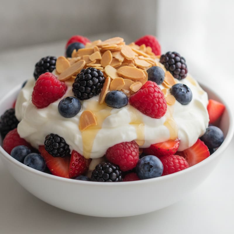 Greek Yogurt Protein Parfait with Mixed Berries and Almonds