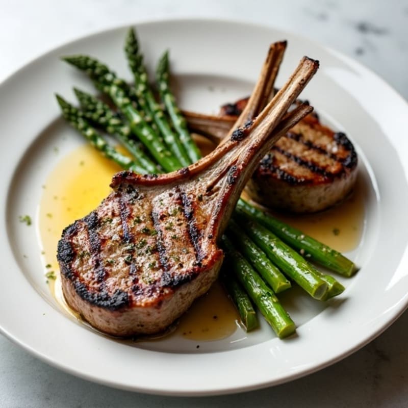 Tender Herb-Grilled Lamb Chops with Roasted Asparagus