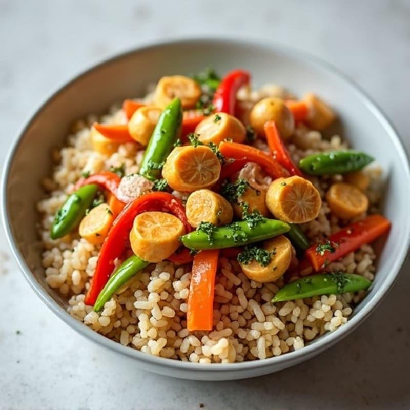 Creamy Tempeh and Vegetable Stir-Fry with Brown Rice