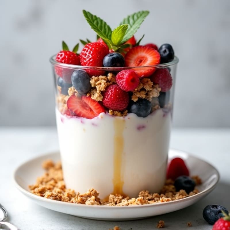 Greek Yogurt Parfait with Mixed Berries and Crunchy Almond Granola