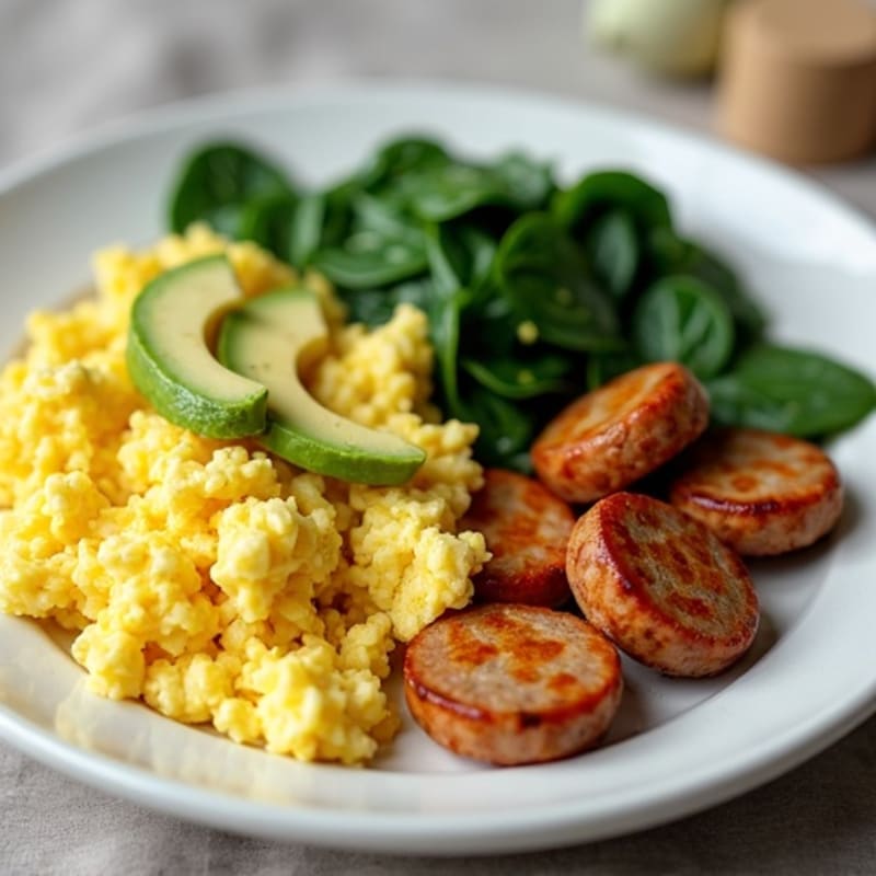 Scrambled Egg Whites with Turkey Sausage and Sautéed Spinach