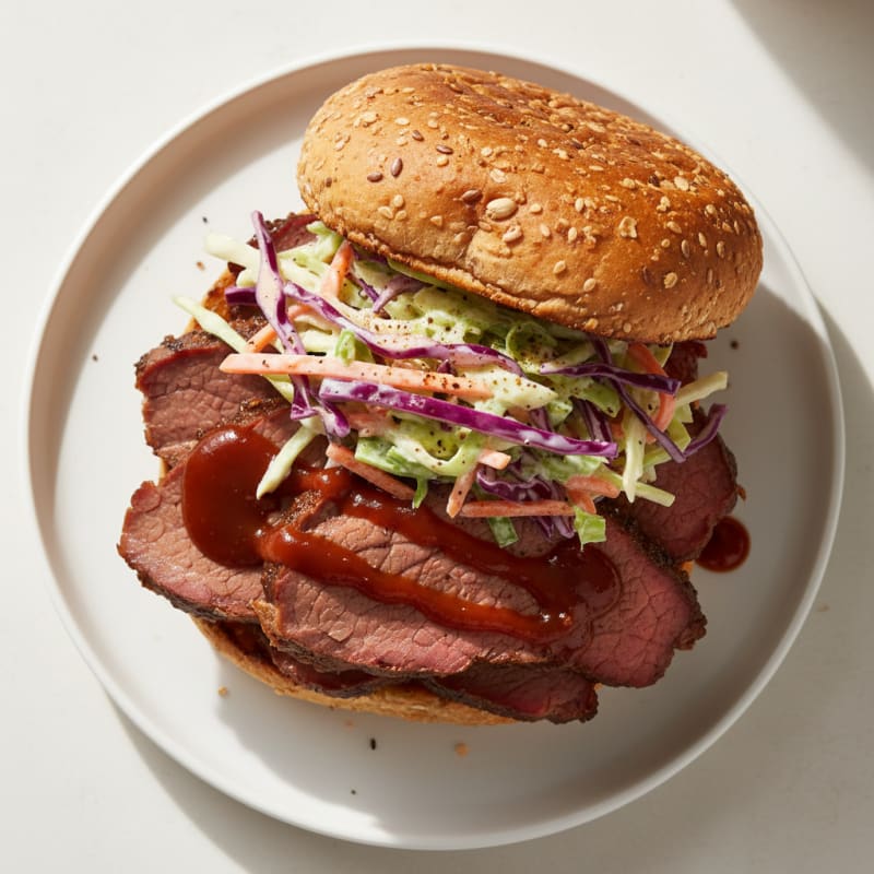Smoky BBQ Brisket Sandwich with Crunchy Slaw