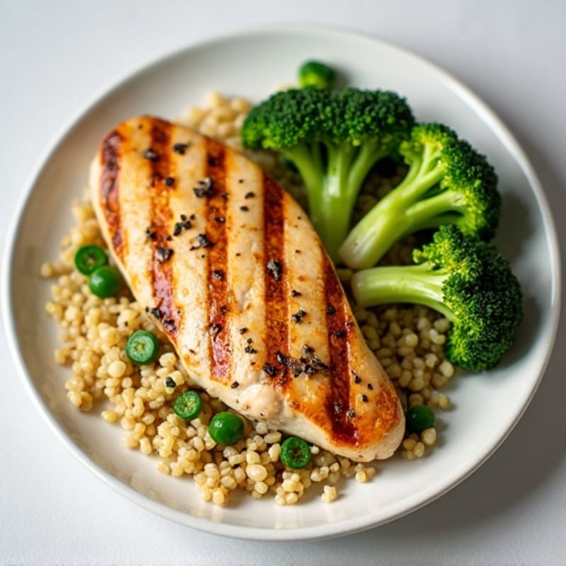 Grilled Chicken Breast with Roasted Broccoli and Quinoa
