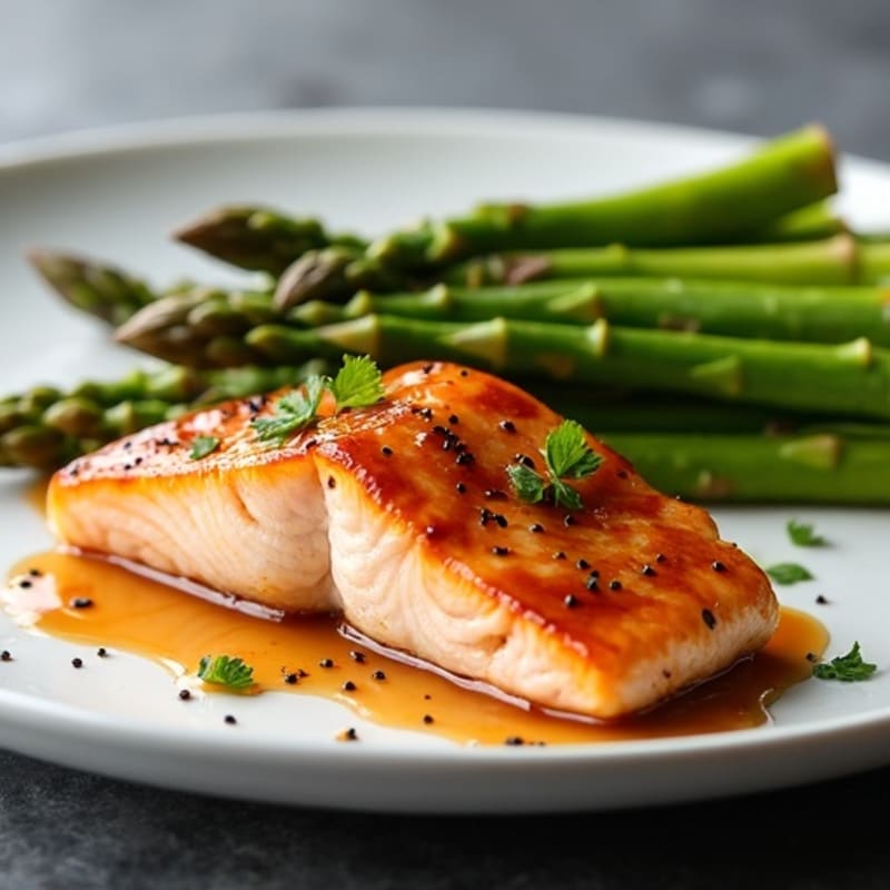 Baked Teriyaki Glazed Salmon with Roasted Asparagus