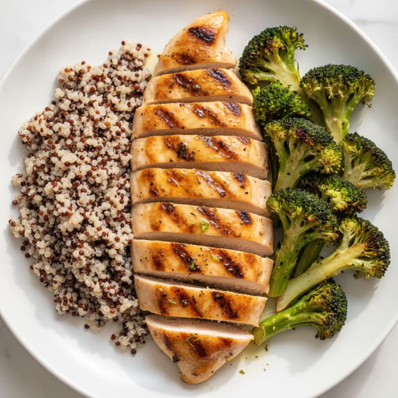 Grilled Chicken Breast with Quinoa and Roasted Broccoli