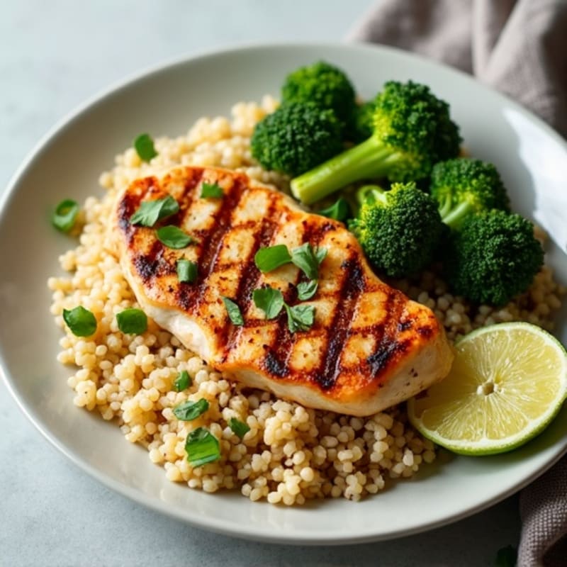 Grilled Chicken Breast with Quinoa and Roasted Broccoli