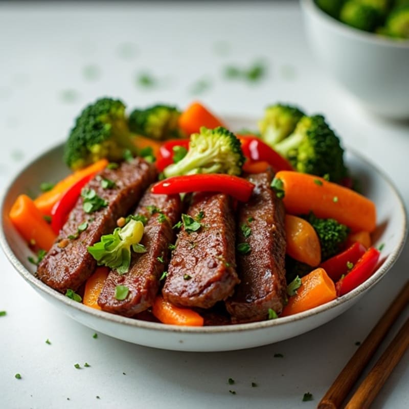 Savory Garlic-Ginger Marinated Beef with Fresh Stir-Fried Vegetables