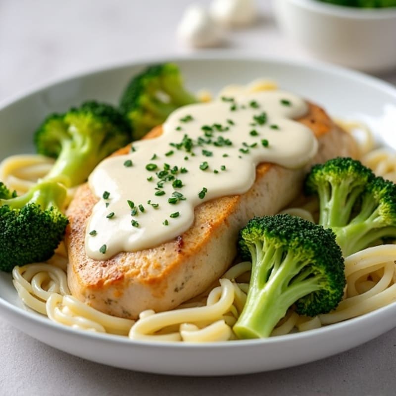 Creamy Chicken Alfredo with Roasted Broccoli