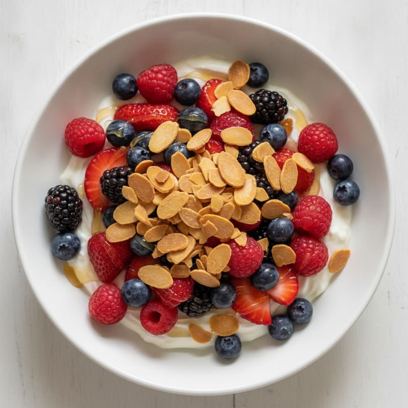 Creamy Greek Yogurt with Mixed Berries and Toasted Almonds